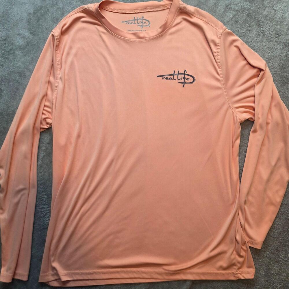 Reel Life Shirt Mens L Pink Long Sleeve Lightweight Fishing Graphic T-Shirt